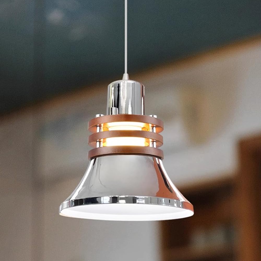 Mini lampe de plafond suspendue en bois chromé réglable pour déco îlot de cuisine