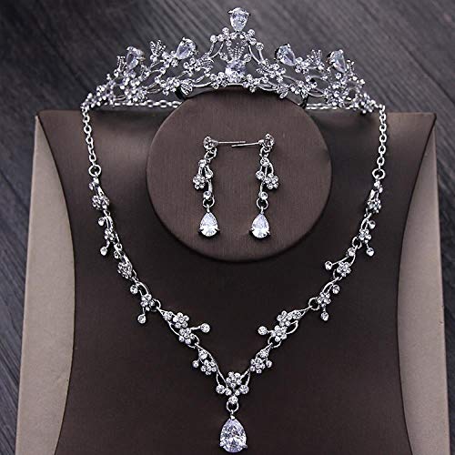 Preisvergleich Produktbild SSLL Schmuckset Kubikzircon Brautschmuck Sets Kristall Strass Diadem Tiara Halskette Ohrringe Hochzeit
