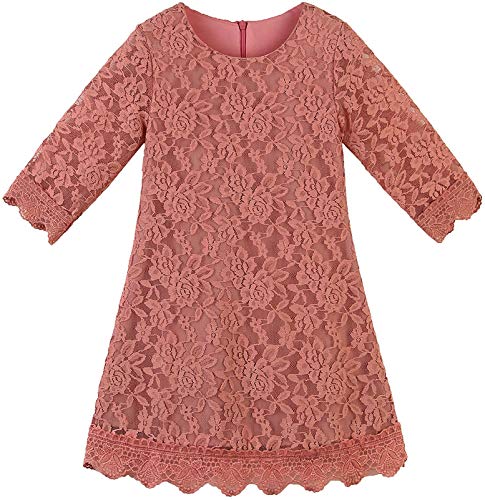 BTGIXSF Toddler Girls Lace Dress 3 4 Sleeve Crew Neck Floral A-Line Party Dresses-312-Dusty Rose-110