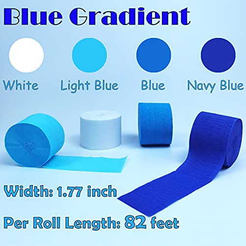 Image of Blue Crepe Paper Streamers 8 Rolls 656 ft Crepe Paper Decorations for Birthday Party, Baby Shower or Reunion (Blue Gradient)