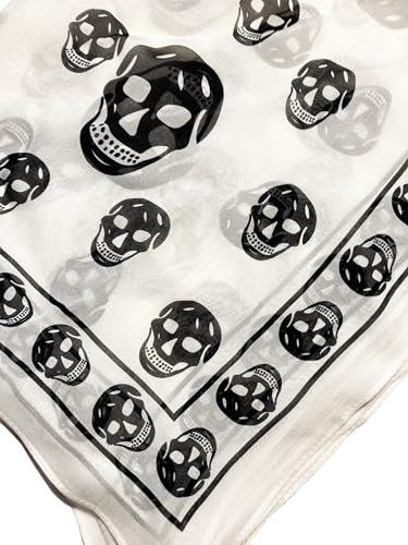 Mazeology Skull Scarf Genuine Pure Silk Soft Chiffon 59” Long Scarf Gothic Punk Pirate White/Black 26” Wide for Women/Men Trendy Punk Accessory4