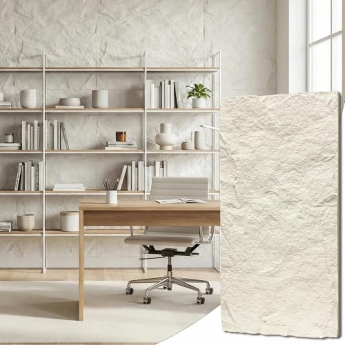 BEAUTYPEAK 3D Faux Stone Wall Panels, 4 PCS PU Wainscoting Panel, White