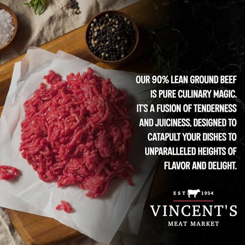 Vincent's Meat Market - Prime Grass-Finished Ground Beef - 90% Lean Ground Beef for Juicy Burgers and Savory Meals , Naturally Raised, 100% Flavorful - 8 lbs