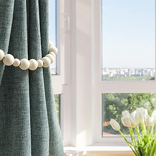 2 Pieces Wood Bead Curtain Tieback Boho Curtain Tiebacks Curtain Holdbacks For Wall Curtain Ties Window Treatment Curtain Tie Backs With Hooks For Bedroom Wall Dining(Wood Color,2) #TOP6