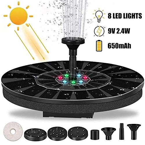 YiHao Solarbrunnen-Pumpe, Solar-Panel-Set Mit 8 LED-bunten Lichtern Treiben Vogel-Bad Wasserpumpe for Gartenteich (Size : Round)