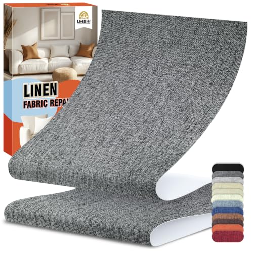 Flicken Selbstklebend Stoff Reparaturset 12x160 cm Selbstklebender Stoff Flicken Leinen Reparatur Patch Leinenstoff Patches Selbstklebend für Sofas Autositze Bootssitze Bürostühle Dunkelgrau