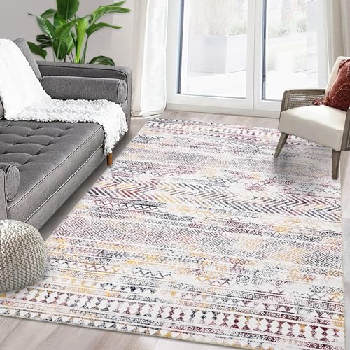 LuxFocus Alfombra lavable a máquina, resistente al agua, antideslizante, pelo corto, diseño moderno, 120 x 170 cm, multicolor para dormitorio, salón, comedor, cocina