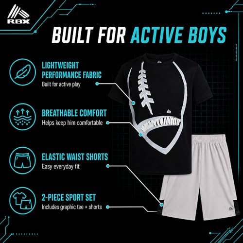 Image of RBX Boys Athletic Shorts Set - 2 Piece Active Performance Graphic Tees and Mesh Gym Shorts for Boys With Elastic Waistband