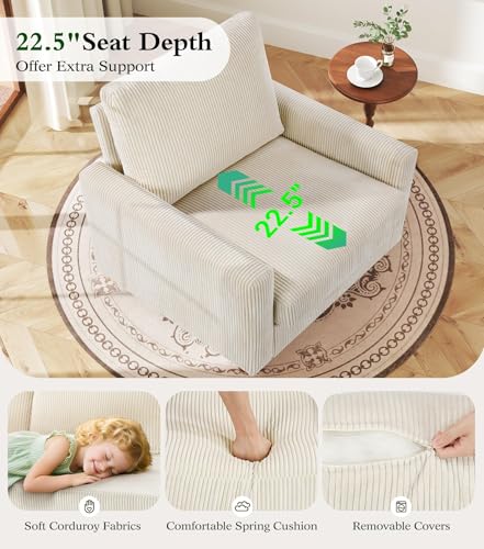 Image of Kidirect 35.5in Oversized Accent Chair, Easy to Assemble Living Room Chairs, Corduroy Reading Chair for Bedroom, 22.5in Deeper Seats Accent Chairs for Living Room, Comfy Armchair Reading Nook, Beige