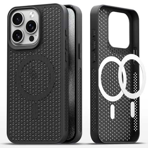 Image of Pikkme Back Cover for iPhone 15 Pro Max | Honeycomb Cooling Design | Silicone Heat Dissipation | Mag-Safe Compatible | Shockproof Camera Protection Bumper Case (Black)