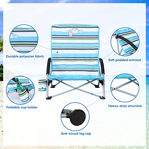 Old Bahama Bay Low Beach Camping Folding Chair With Cup Holder & Carry Bag Compact & Heavy Duty For Outdoor, Camping, Bbq, Beach, Travel, Picnic, Concert #TOP3
