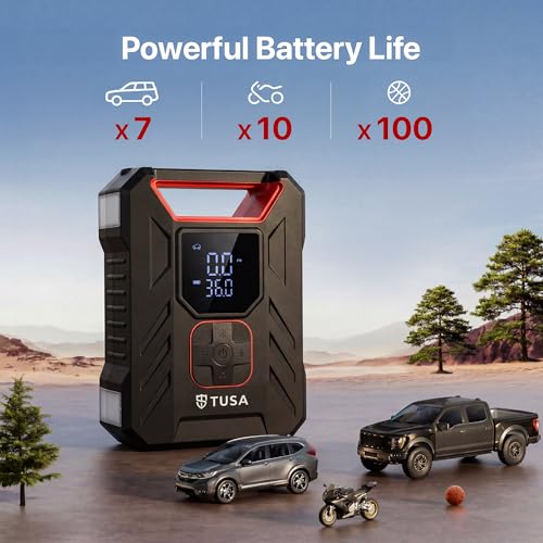Image of TUSA Storm Pro 10X Fastest Tyre Inflator, Inflates Tyre in 2.5 Minutes (0-33 PSI), 2 in 1 Corded & Cordless Portable Air Compressor with 150 PSI Digital Display for Cars, Bikes (1 Year Warranty)