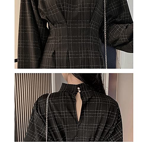 Pexizuan NAE234 Goth Long Sleeve Dress Gothic Harajuku Vintage Plaid Wrap Balck Mini Dress Retro Pleated Punk Long Sleeve Dark Emo thumb #3