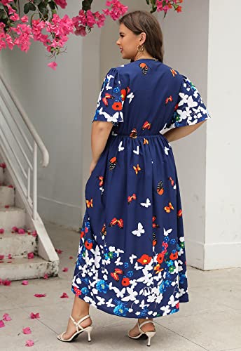 Image of Nemidor Womens Plus Size Maxi Dress Summer Boho Sundress Floral Print Flared Casual Long Dresses with Pocket