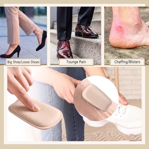 Didaey 8 Pairs Shoe Tongue Pads Soft Suede Leather Self Adhesive Non Slip Cushion Inserts to Fills Instep Space Handmade Elastic Foam Shoe Padding for Men Women Solves Loose(Beige,L) - 5