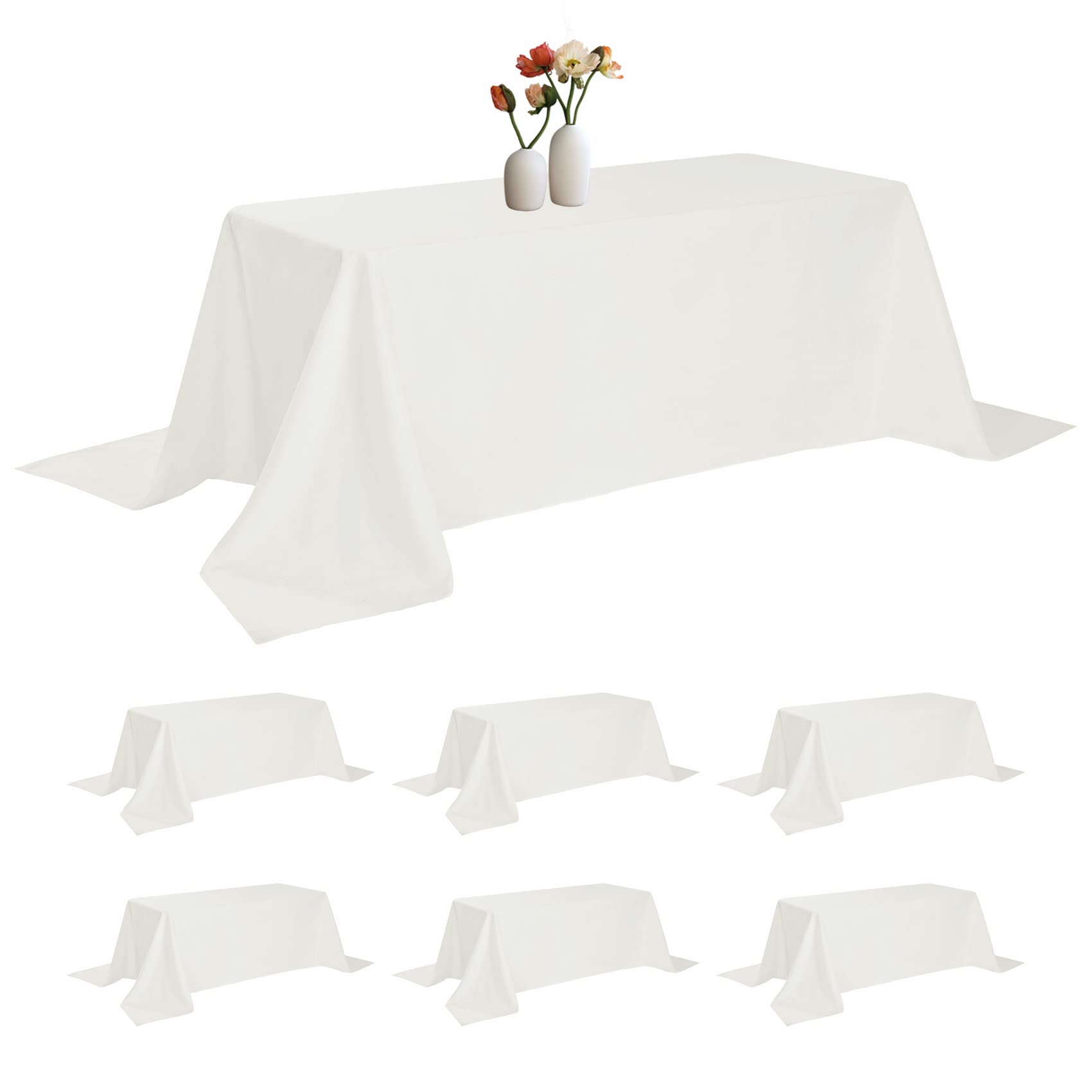 6 Pack Rectangle Tablecloth 90 x 156 Inches Ivory Table Cloth Stain and Wrinkle Resistant Washable Polyester Fabric Table Cover for Party, Wedding and Banquet Decoration
