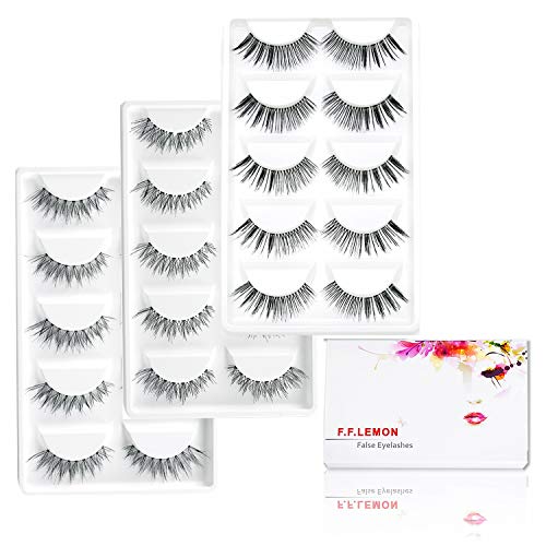 FFLEMON 15 Pairs Premium False Eyelashes, 3 Styles Multipack Handmade Nature Fake Eyelashes, Invisible Brand,Reusable (W15-NEW)