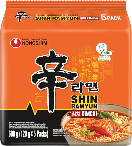 Nong Shim Instantnudeln Kimchi Ramyun Koreanische Ramen Suppe - schnelle Zubereitung 1er Multipack - 5 x 120g