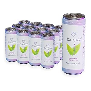 Zenjoy Relaxation Drink, Calming Green Tea & Black Tea, Non Alcoholic, Ashwagandha & Lemon Balm for Anxiety Relief, L – Theanine for Focus (12 Pack) (Lavender)