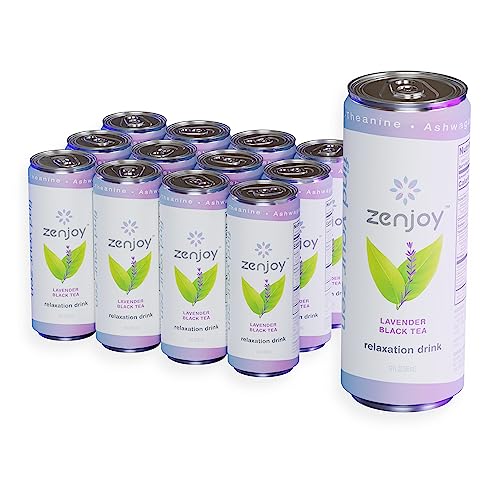 Zenjoy Relaxation Drink, Calming Green Tea & Black Tea, Non Alcoholic, Ashwagandha & Lemon Balm for Anxiety Relief, L - Theanine for Focus (12 Pack) (Lavender)