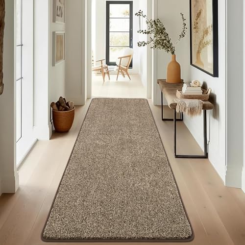 Pauwer Hallway Runner Rugs 60 x 180 cm Non Slip Machine Washable Long Kitchen Carpet Runners Super Absorbent Floor Door Mat for Bedroom Entrance Laundry Room,Brown