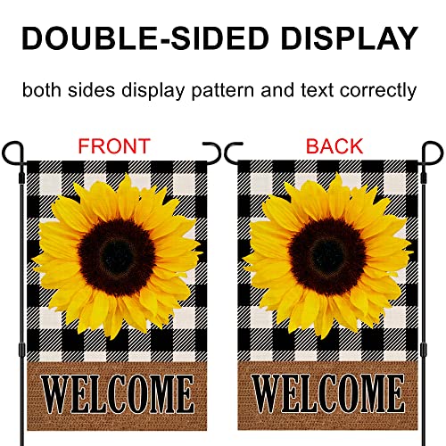 Sunflower Garden Flag 12 X 18 Inch, Double Sided Burlap Summer Fall Welcome Flag Buffalo Plaid Farmhouse Small Flag Weatherproof For Outdoor Garden Yard Lawn Decoration Outside Home Holiday Decor #TOP1