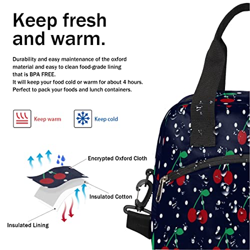 Koblen Cherry Fruits Dots Insulated Lunch Bag For Women Men Reusable Lunch Box Cooler Tote Shoulder Bag Lunch Container For Adult Office Work Picnic Travel Outdoor #TOP5