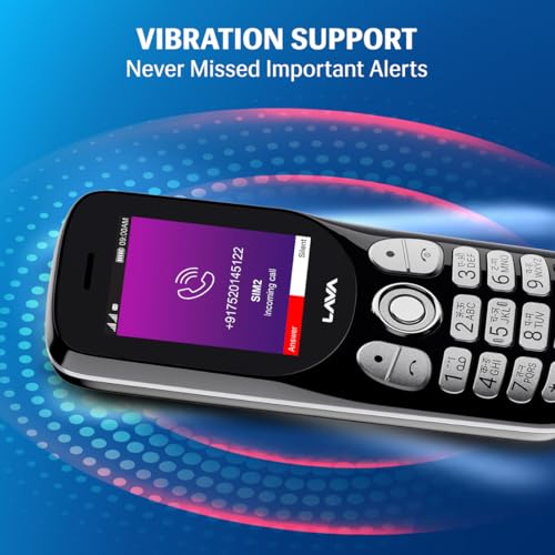 Image of Lava A1 Tejas Dual SIM Keypad Phone with 2'' Big Display | Long-Lasting AI Battery | Type C USB Port | Vibration Alert | FM Radio & MP3 Player | Military-Grade Durability - Black