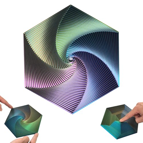 Fractal Fidget Hexagon, Kinetic Desk Spinning Toy, 35 Circles、5.9x6.69in, Used for Anxiety Disorder ADHD, Adult Office Visual Illusion fingertip Toys, 1 pc (Blue-Yellow-Violet)