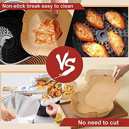 USMEI Air Fryer Disposable Paper Liner 9 inch Square, 100PCS Non-Stick Air Fryer Liners, Baking Paper for Air Fryer Oil-Proof, Water-Proof, Food Grade Parchment for Baking Roasting Microwave