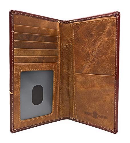 Western Tooled Genuine Leather Cowhide Cow fur Praying Cowboy Men's Long Bifold Wallet in 3 colors (Brown)2