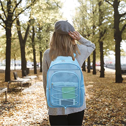 Image of COVAX Heavy Duty Mesh Backpack, Semi-transparent Mesh Bookbag, See Through College Backpack with Bungee and Comfort Padded Straps for Commuting, Swimming, Beach, Outdoor Sports (Blue)