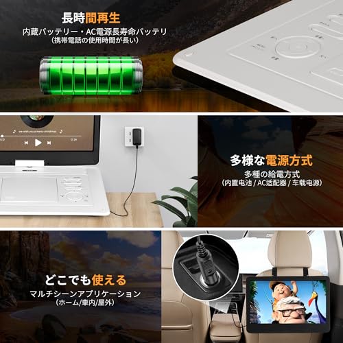 【15.6インチ 1080PフルHD】 ポータブルDVDプレーヤー 15.6インチ 1920×1080 フルHD 大画面 4000mAh 最大4.5時間再生 CPRM対応 地デジ録画再生 USB/SD対応 リージョンフリー 270度回転 車載バッグ付 シガー電源対応 レジューム機能 視聴制限 日本語説明書 （ブルーレイ非対応）