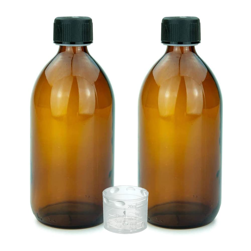 Lot de 2 bouteilles en verre marron de 500 ml avec couvercle et étiquettes