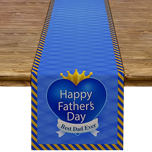 Happy Father's Day Table Runner Best Dad Ever Tablecloth Blue Stripes Fireplace...