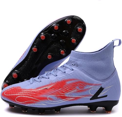 Kmrlofiy Fotbollsskor för män, fotbollsskor med high-top-dubbar, professionella, utomhus, friidrott, barn, pojke, fotbollsskor, tävling, skosnören, träningsskor, sportskor, violett, 35 EU