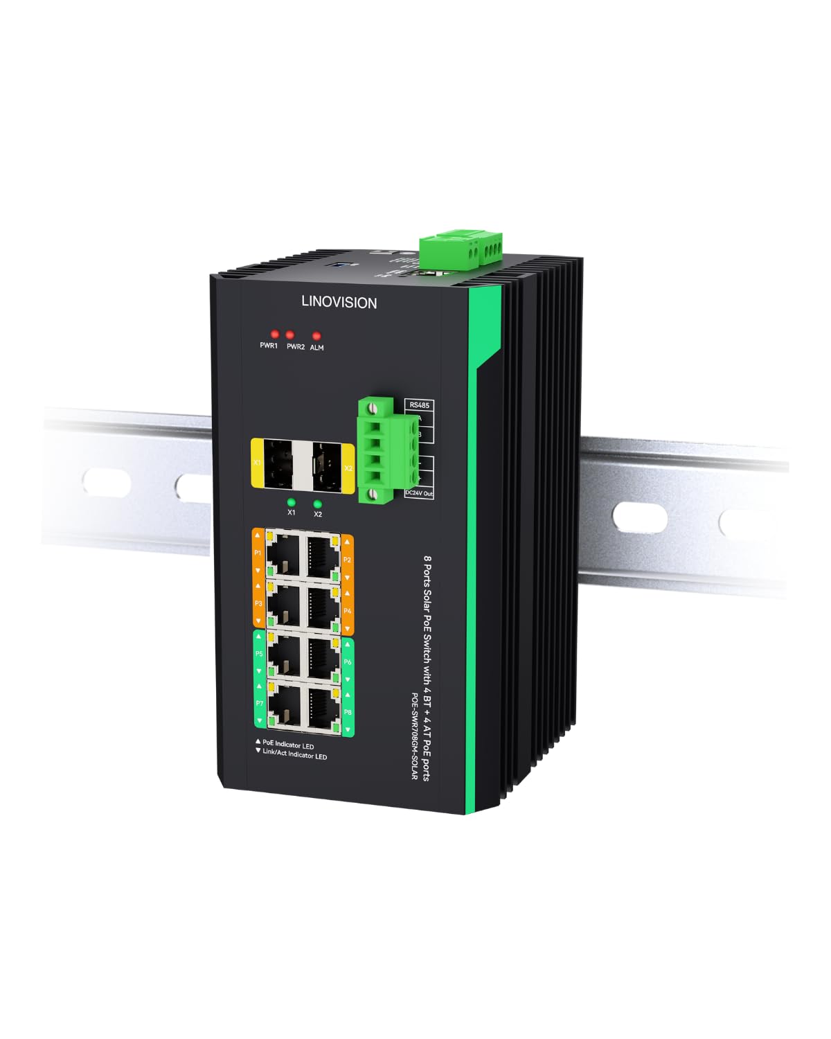 LINOVISION Industrial 8 Ports L2+ Managed Solar PoE++ Switch with RS485