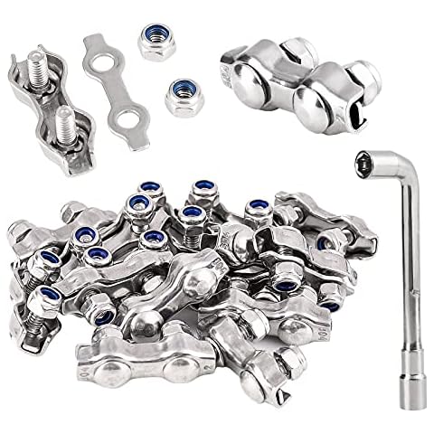 Abimars Wire Rope Clips Duplex Clamps, M2＆24pcs, 304 Stainless Steel Heavy Duty Locking Device Aircraft Wire Cable Double Clamp Buckle with Lock Nuts Fits for 2mm Wire Rope Cover