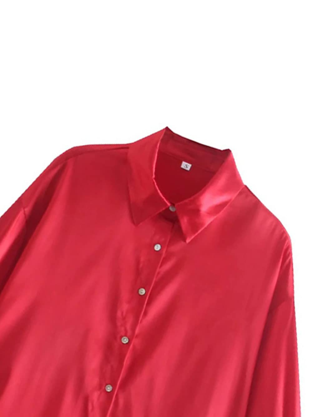 Damenhemden,Damen Satin Bluse Hemd Rot Schulter Langarm Vintage Mode Seidenhemden Business Hemd Mit Knopf Sexy Party Tops Casual Arbeit Büro Bluse Für Mädchen Damen