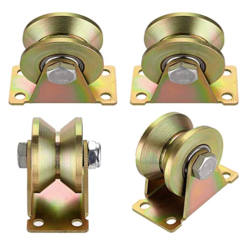 Lizaty 4 Stück Umlenkrollen für Seile,umlenkrolle stahlseil,V-Nut-Stahl-Lenkrolle,Seilrollen,Schwerlastrollen, für Wäscheleine,Flaschenzugsystem,Rolltore, Invertierte, Umlenkrolle Seil Cover