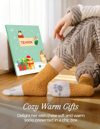 Image of TEHOOK Warm & Cozy Gifts for Women, Fluffy Fuzzy Plush Sleeping Slipper Socks - Soft Warm Fabric