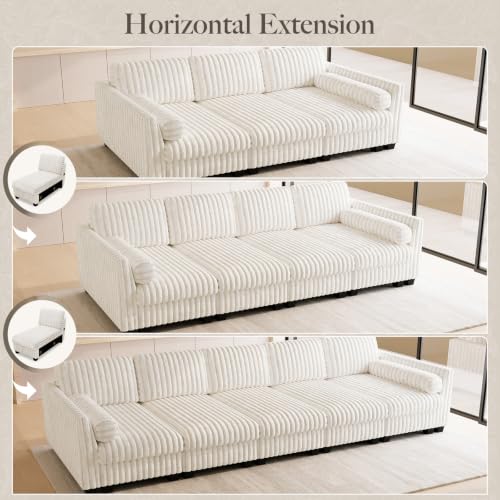 Image of Belffin Oversized Cloud Deep Seat Sectional Sleeper Sofa Bed Corduroy Couch. Beige Couch