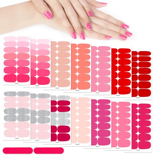 MWOOT 14 Hojas Pegatinas de Uñas Semipermanentes, Nail Stickers, Esmalte Rosa, Envoltura Completa Adhesiva, Full Cover Nail Polish Stickers Wrap