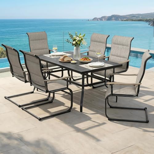 Image of NUU GARDEN 7-Piece Patio Table and Chair Set, Grayish Brown Spring Chairs