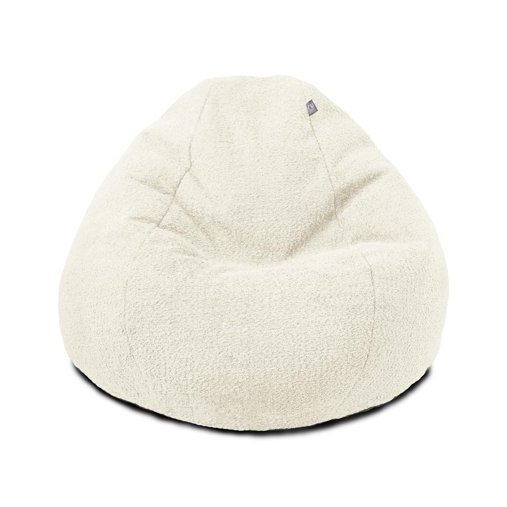 rucomfy Beanbags Large Snug Slouchbag - Adult Boucle Bean Bag Chair - Home Lounge, Living Room & Bedroom Seating for Adults - Machine Washable Fabric - 110 x 80cm (Oat, Beanbag Only)