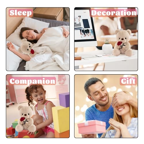 LIHIQIYA Teddybär mit Rose, Muttertagsgeschenke für Mama, 25cm Süße Kuscheltier Teddy Rosen Teddy Bear Plüsch-Bär Teddybären Plüschtier Jahrestag Geburtstag Muttertag für Mutter Mama Frauen Freundin