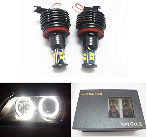 GFJMC H8 80W 6000k Error Free LED Angel Eyes Canbus Halo Ring Headlight Compatible with BMW E60 E61 E90 E92 E70 E71 E82 E89 1 3 5 Series X5 X6 Z4