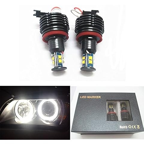 GFJMC H8 80W 6000k Error Free LED Angel Eyes Canbus Halo Ring Compatible with BMW E60 E61 E90 E92 E70 E71 E82 E89 1 3 5 Series X5 X6 Z4 Cover