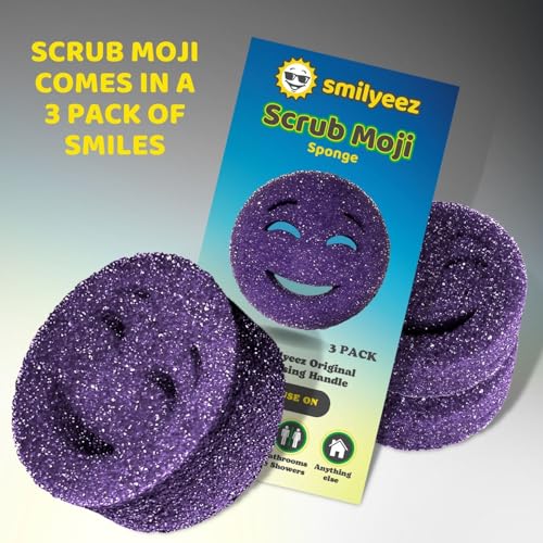 Image of The Original Smiling Handle with Soap Dispensing for the Smiling Sponge with Smilyeez Caddy, Dishwand with Sponges, and 2 Scrub Mojis (Black)