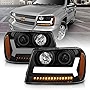 AmeriLite for 2006-2009 Chevy Trailblazer LT Models Plank LED Tube Projector Black Headlights Pair - Passenger and Driver Side